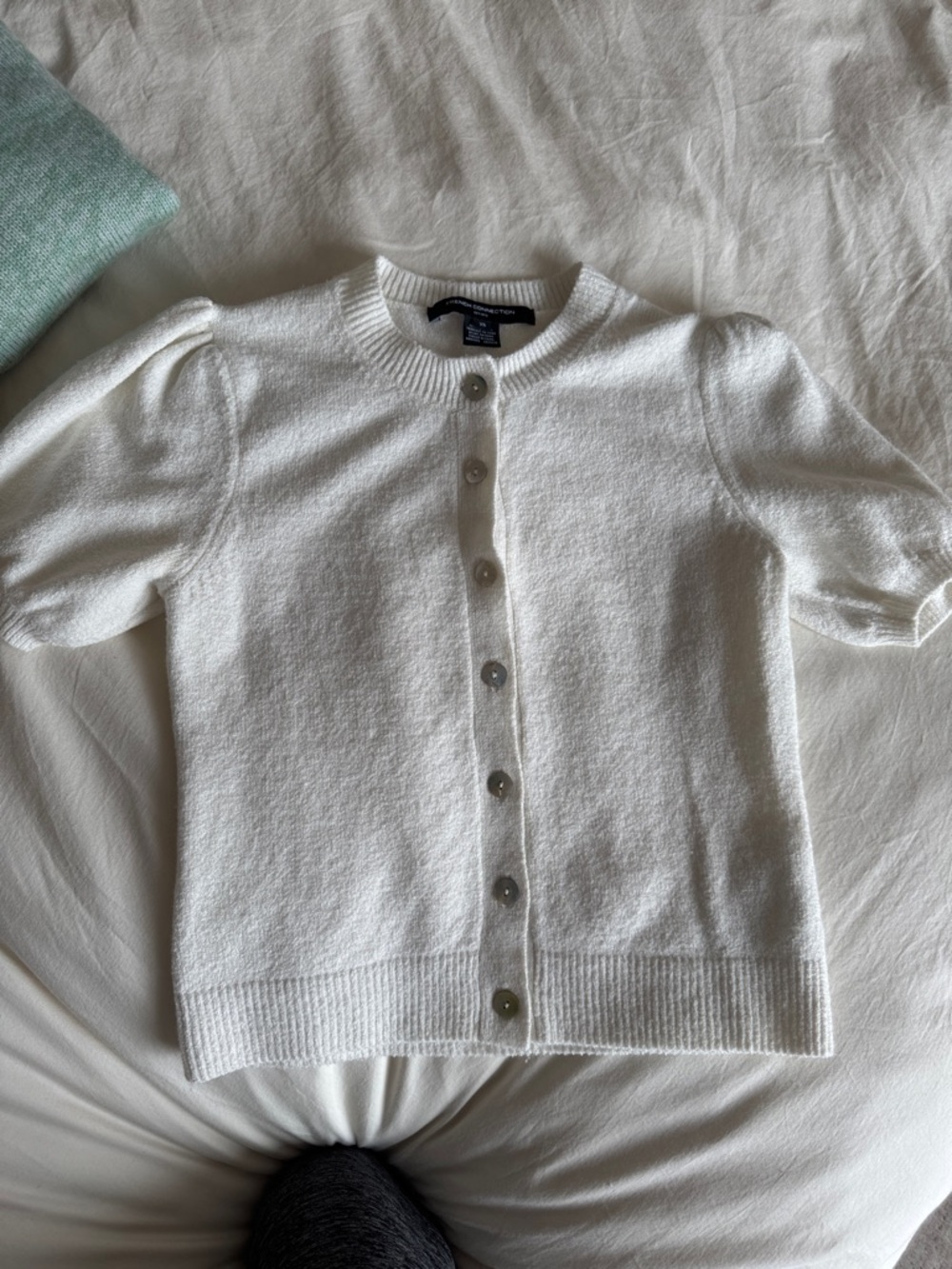 French Connection White Short Sleeve Button Cardigan - Picture 2 of 3